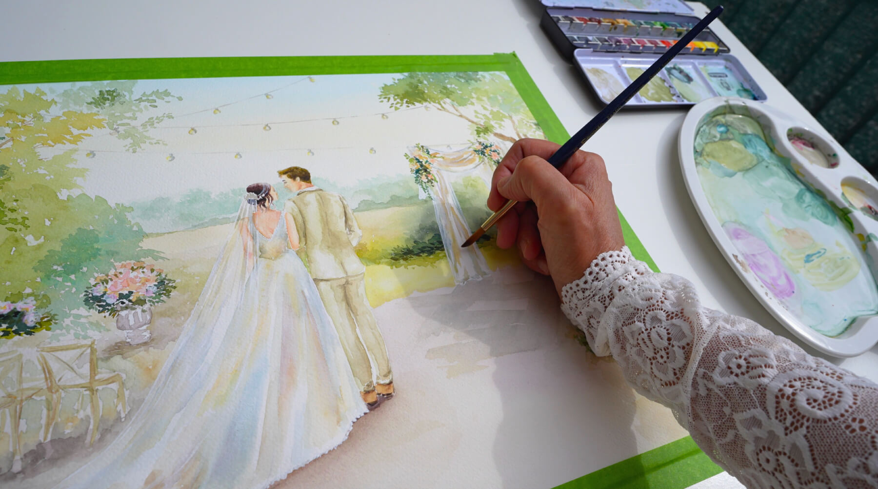Peintre de mariage Belgique, wedding painting en direct